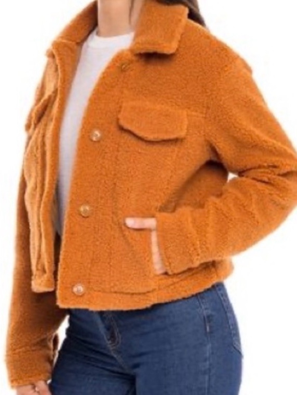 Women's Plush Teddy Jacket in Rust Orange